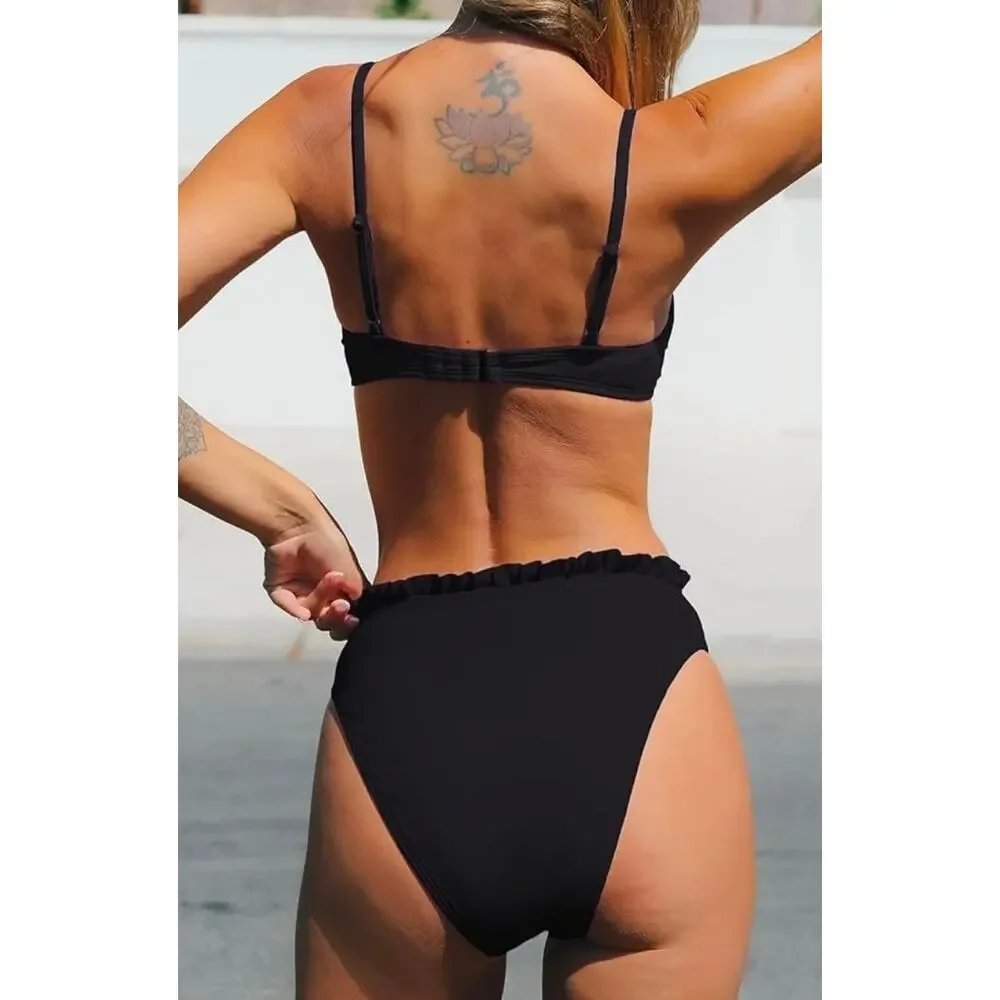 Cupshe High Waisted Push Up Cheeky Two Piece Bikini Size L NWT